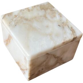 StonePlus Natural Marble Ring Jewelry Box Cotton Swab Storage Box with Lid Storage Box (Travertine)