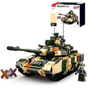 دبابة الجيش WW2، قالب دبابة قتال رئيسية مستوحاة من T90MS، مجموعة بناء الجيش، مجموعات ألعاب نموذجية عسكرية، شخصيتان صغيرتان للجندي، هدايا للأطفال من سن 6 إلى 12 عامًا، متوافقة مع مجموعة ليغو للجيش، 758 قطعة