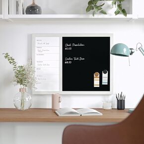 Martha Stewart Everette Magnetic Weekly Calendar Dry Erase Board and Chalk Board with Liquid Chalk Marker and Magnets, 24"x18", Light Natural Woodgrain Frame