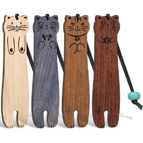 Eersida 4 Pcs Cute Cat Bookmarks Wooden Cat Bookmark Kawaii Wooden Bookmark Cute Natural Wooden Carving Book Mark for Reading and Cat Lover Gifts