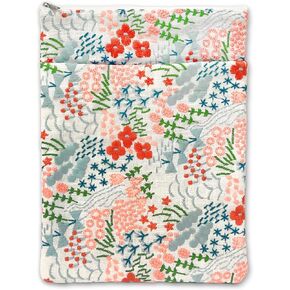 Embroidered Book Sleeve with Zipper and Front Pocket, 11 * 8.3in Floral Pattern Protector Pouch for Paperbacks, Gift for Book Lovers