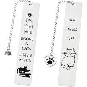 2PCS Cat Bookmarks, Cat Gifts for Women, Kitten Stainless Steel Book Marker, Funny Book Mark Cute Book Lover Gifts Thanksgiving Day Birthday Gifts for Women Men Teachers Friends (2pcs F)