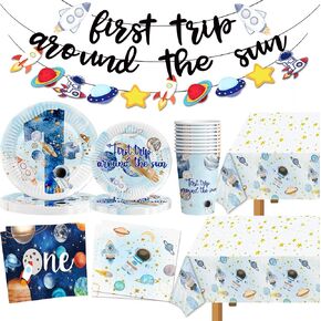 139pcs First Trip Around The Sun Birthday Decorations Party Supplies,Custom 1st Trip Around The Sun Birthday Party Decor Boy Girl, First Trip Around the Sun Outer Space First Birthday