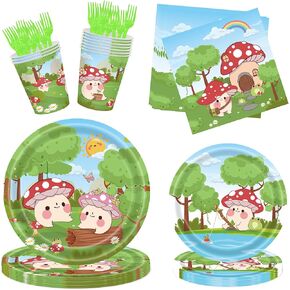 120Pcs Red Mushroom Birthday Party Plate Mushroom Birthday Party Supplies Include Mushroom Plates-Napkins-Paper Cups-Forks for Kids Birthday Party Decorations