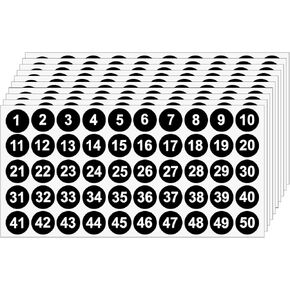 20 Sheets 1 to 50 Vinyl Small Round Labels Consecutive Number Stickers Waterproof Labels Adhesive Stickers Inventory Stickers for Storage Boxe, Indoor Outdoor, Office&School Supplies Labels
