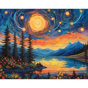 Natuyalo Paint by Numbers for Adults Beginner, Elk in Forest Acrylic Easy Paint by Numbers Kits Natural Landscape Craft Kits for Adults Suitable for Home Wall Decoration Flameless 16x20 Inch