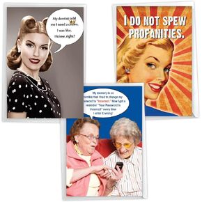 NobleWorks Assorted 3 Pack, Funny Naughty Retro Birthday Cards for Women with 5 x 7 Inch Envelopes (3 Designs, 1 Each) Laughing Ladies VC2807BDG-C1x3