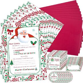 Watayo 40 PCS Official Letter to Santa Kit-8 Set Christmas Fill In The Blank Cards with Red Envelopes & Stickers-5"x 7" Letter To Santa Writing Kit for Christmas Wish List