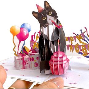 Happy Birthday Cat Card funny, Funny 3D Pop Up Greeting Card, Birthday Cards for Kids, Birthday Party Card, Birthday Greeting for Cat Lovers, 3d pop up funny birthday cards tuxedo