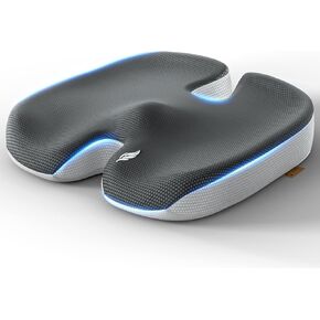 Memory Foam Seat Cushion, Gel Enhanced Orthopedic Coccyx Pad for Tailbone Pain, Non Slip Comfortable Butt Pillow for Office Chair, Car, Wheelchair, Sciatica & Back Pain Relief (Grey)