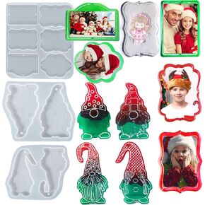 3 Set of Christmas Pendant Resin Mold Silicone Molds with Hanging Hole Epoxy Resin Photo Hat Shaped 10 Styles for Christmas Ornaments Hat Photo Pendant Love Tag, Handmade DIY Making Decor Art Crafts