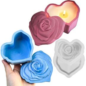 Wehous Heart Shape Box Silicone Mold, Rose Storage Box Mold with Lid, 3D Valentine Candle Holder Resin Casting Molds Concrete Molds, Love Jewelry Trinket Container Mold for Art Craft Valentine Decor