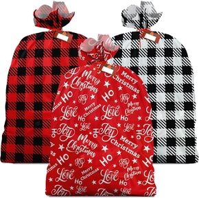 FUNIXY 3PCS Extra Large Christmas Gift Bags 44 x 36 in with Tags & Twist Ties for Giant Gifts Big Presents Holiday Gift Bags Plastic Wrapping Bags Red Black Buffalo Plaid