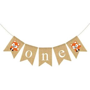 لافتة عيد الميلاد الأول من Woodland Fox Baby، لافتة كرسي مرتفع واحدة من قماش الجوت للأولاد والبنات، مستلزمات تزيين حفلات أعياد الميلاد الأولى