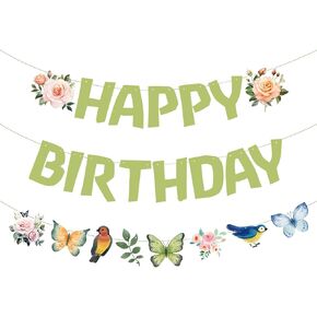 Pre-Strung Happy Birthday Butterfly Olive Green, Birthday Decor Plant Themed,Happy Birthday Flower Banner,Spring Birthday Party Decorations, Sage Green Birthday Decor for Kids. Did we mention no DIY?