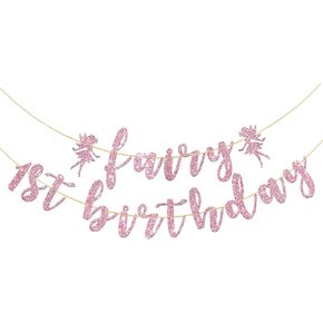 لافتة عيد الميلاد الأول من الجنية، زينة حفلات عيد الميلاد الأول من الجنيات اللطيفة، لوازم حفلات أعياد الميلاد الأولى للفتيات على شكل زهرة، لمعان وردي in Kuwait