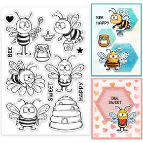 GLOBLELAND Funny Bee Clear Stamps for Scrapbooking Cartoon Bee Transparent Stamps Bee Happy Silicone Stamp for Card Making DIY Embossing Journaling