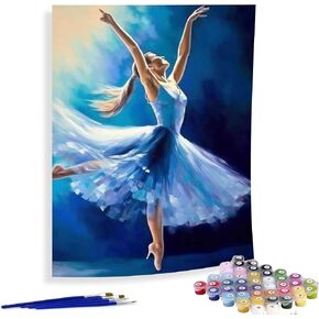 Diymood Painting Acrylic Paint by Number Kits for Students Beginner, DIY Oil Painting Blue Dress Dancer Oil Painting Drawing Wall Home Decor 16x20inch