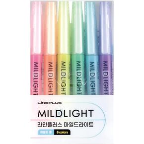 LINEPLUS MILDLIGHT Highlighter Set - Cool 6 Colors, Made in Korea | Soft & Eye-Friendly Pastel Highlighters for Journaling, Note-Taking, and Study | Smudge-Free & Quick-Dry Ink