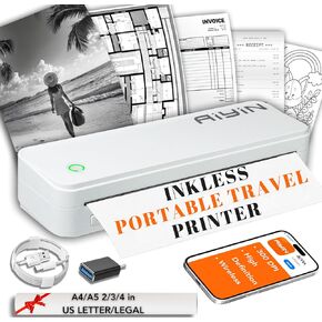 Portable Printer - Inkless Printer, Portable Printers Wireless for Travel, and Home, Thermal Printer, Used for Documents, Small Business, Shipping Packages, 300 DPI - Supports iOS & Android