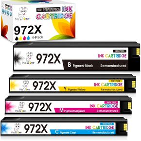 Miss Deer Compatible 972X Ink Cartridges Replacement for HP 972 X 972A High Yield Work for HP PageWide Pro 477dw 577dw 477dn 452dn 452dw 552dn 552dw P55250dw P57750dw Printer (4-Pack, BK/C/M/Y)