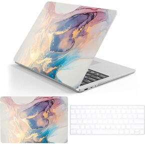 Compatible with MacBook Air 13 inch Case 2018-2020Release(A2337 M1 A2179 A1932) with Touch ID & 2 Pack Keyboard Protectors,Elegant Leather Laptop Shell (Pink-1093)