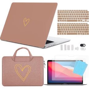 Compatible with MacBook Air 13 inch Case 2020 2019 2018 Release (A2337 M1 A2179 A1932),with Touch ID&2 Pack Keyboard Protectors,Webcam&Bag&Screen Protector（Brown Cute Heart）