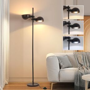 Modern Floor Lamp for Living Room Bedroom, 2 Heads with Adjustable Up/Down, 61" Tall Standing Lamp with Foot Pedal Switch, Corner Lamp 3 Color Temperatures with 6W LED Bulbs