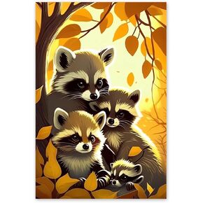 NSUAJOF Raccoon Diamond Painting Kits Raccoons Full Round Drill Adults Beginners DIY 5D Art Painting for Interior Decoration Home Wall Decor Gifts 12x16 Inch