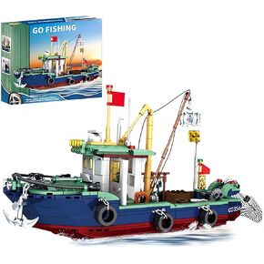 Fishing Boat Building Blocks Toys 582pcs Marine Theme City Ship Model Building Kits Fishing Ships Building Set for Boys Ideal Gifts for Kids and Adults