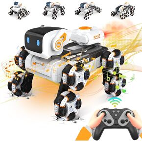 Robot Dog Toy for Kids,2.4Ghz Remote Control Dog Stunt Robot Dog 2nd Gen Remote Control Cars Stunt Rc Cars with Light & Sound Toys Christmas Birthday Gifts for 6 7 8 9 10 11 12 Year Old Boys (white)