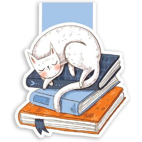 (2Pcs) Cat and Books Magnetic Bookmark Book Page Markers Gift for Reading Lover Nerd Book Addict Bookish Reader Student Teacher Office Stationery - Size 3"x2.5" When Folded