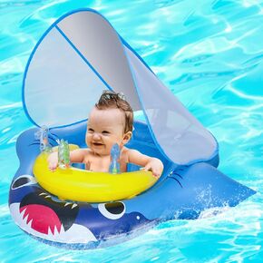 Onory Baby Pool Float with Canopy, Infant Baby Swimming Pool Floats for 6-36 Months, Toddler Pool Float with UPF50+ Sun Protection Canopy & Toy Play Console, Adjustable Safety Seat