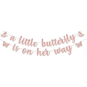 A Little Butterfly Is On Her Way Banner, Butterfly Baby Shower Decorations, Butterfly Birthday Party Decorations Supplies Rose Gold