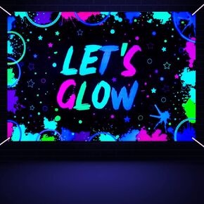Glow Neon Birthday Backdrop - Glow in The Dark Let’s Glow Banner Backdrop Black Light Themed Party Photography Background Splatter Paint Photo Booth Backdrop, 5.9x3.9ft (71 x 47 Inch)