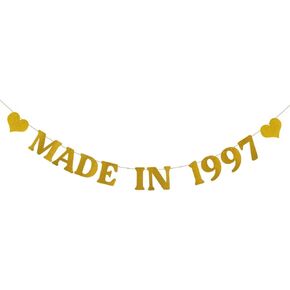 ABCpartyland Gold Glitter Paper Made in 1997 Banner,Funny 27th Birthday Party Decorations Supplies, Pre-Strung,Letters Gold,MADE IN 1997