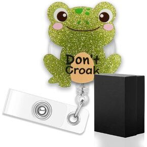ERHACHAIJIA Don抰 Croak Retractable Green Glitter Badge Reel with Clip, Funny Frog ID Badge Holder Gift for Nurses Doctors Office Worker Social Worker Colleague Teacher MA RN LPN CNA Nursing