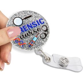 Forensic Nurse Retractable Glitter Badge Reel with Clip, Funny Badge Holder for Forensic Psychologist Crime Specialist Forensic Scientist, Forensic Science Gift for Criminologist Investigator
