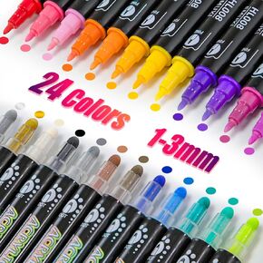 Fabric Markers, 24 Colors Dual Tip Acrylic Paint Markers, Fabric Markers for Kids Adult, Cards Drawing Rock Painting Craft Kit School Supplies, Acrylic markers for DIY Crafts & Art (Dot + Fine)