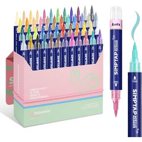 قلم تحديد بصمام علوي من Arrtx، 48 لونًا أقلام طلاء أكريليك Simptap، أقلام طلاء مائية للحجر والزجاج، طرف فرشاة إضافي in Kuwait