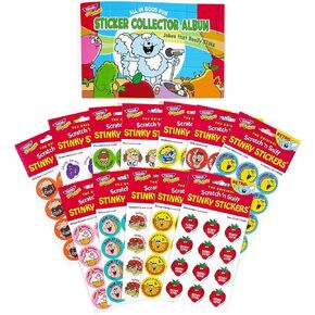 All in Good Pun Retro Scratch 'n Sniff Stinky Stickers and Album Combo Pack by TREND - 12 Sticker Packs, 1980s Authentic Designs!