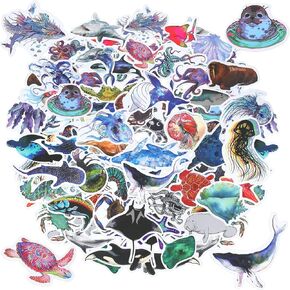 100pcs Ocean Stickers, Fish Stickers for Kids, Waterproof Shark Stickers, Ocean Animal Stickers, Vinyl Stickers for Water Bottles, Scrapbooks, Skateboards, Phone, Laptop, Birthday Party Supplies