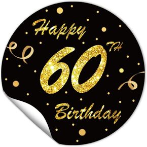 REWIDPARTY 1.5 Inch Round 60th Birthday Stickers（80 Pieces） Black Gold Happy 60th Birthday Stickers 60th Birthday Party Favor Stickers Adhesive Party Stickers 60th Birthday Party Decoration Supplies