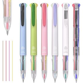 Four Candies 6 PCS Multicolor Pen, 0.5mm Colored Pens, 4-in-1 Multicolor Ink Pens, 18 Colors Retractable Ink Pens for Office, School Supplies
