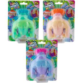ORB MEGA Short Hairdo Funkee Monkee 3 Pack - Funny, Stretchy, Squishy Monkeys with Short Hair - Perfect to Squeeze for Stress Relief - Original Sensory / Fidget Collectible Toys for Kids and Adults