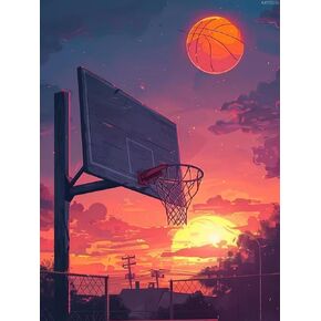 KAYEIUU Adult Diamond Painting Art Kit, Basketball Court at Sunset, 5D Landscape Full Diamond Painting Art and Crafts Wall Decoration 12x16 inch