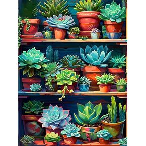 5D Succulents Diamond Painting Kits for Adults DIY Succulent Plant Diamond Art Kits for Beginners Full Drill Diamond Painting Gem Art Crafts Kits for Home Wall Decor 12x16 in