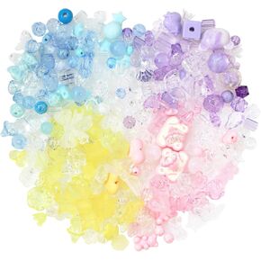 240~280pcs Acrylic Assorted Beads, BetterJonny Cute Beads Mix Color Pastel Beads Flower Heart Butterfly Candy Beads Plastic Beads Bulk for Bracelets Jewelry Making DIY Crafts Necklaces