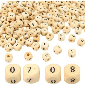 100pcs/Lot 10mm Wooden Beads with Numbers Natural Square Alphabet Beads 4mm Hole Letter Loose Beads Cube Beads for Craft Bracelets Spacer Smooth Jewelry Making DIY Projects