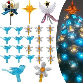 153Pcs Ceramic Christmas Tree Replacement Hollylights-50 Green Leaves Lites Bulbs＆50 Plastic Berrys Tree Pegs＆50 Red Cardinal Birds Knob Ornaments Accessories for Glazed Tabletop Porcelain Trees,Etc.